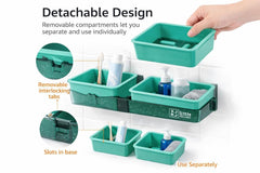 Wall-Mounted Bathroom Shelf with Hooks No-Drill Self-Adhesive Dual Compartment Storage Shelf