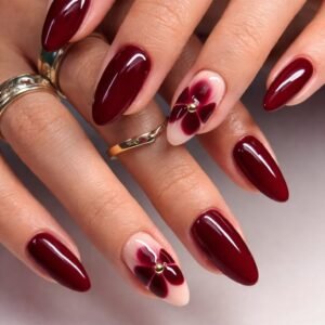 Nailea Premium Maroon Floral Press-On Nails